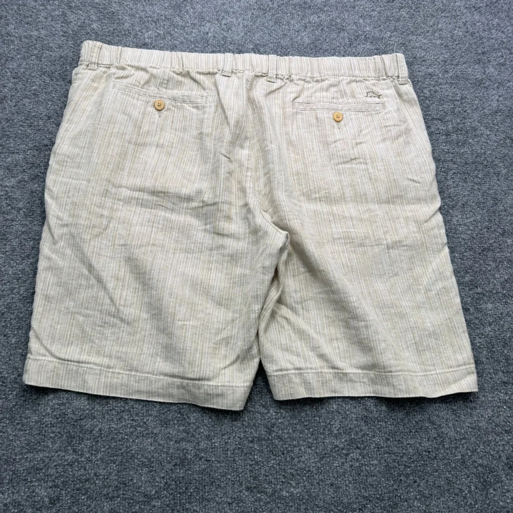 Tommy Bahama Shorts Mens XXL Beige Linen Blend Herringbone Stripe Casual Beach